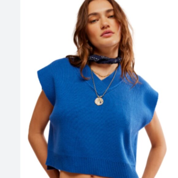 new Free People Easy Street Patterned Vest  in Blue 2S4 - Picture 7 of 10